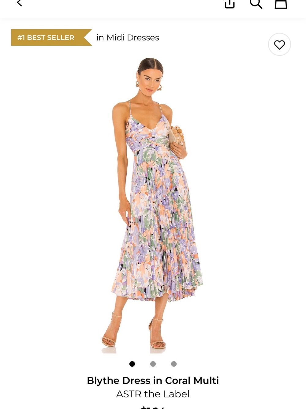 Astr Pleated Midi Dress in Coral, Lavender & Green Floral